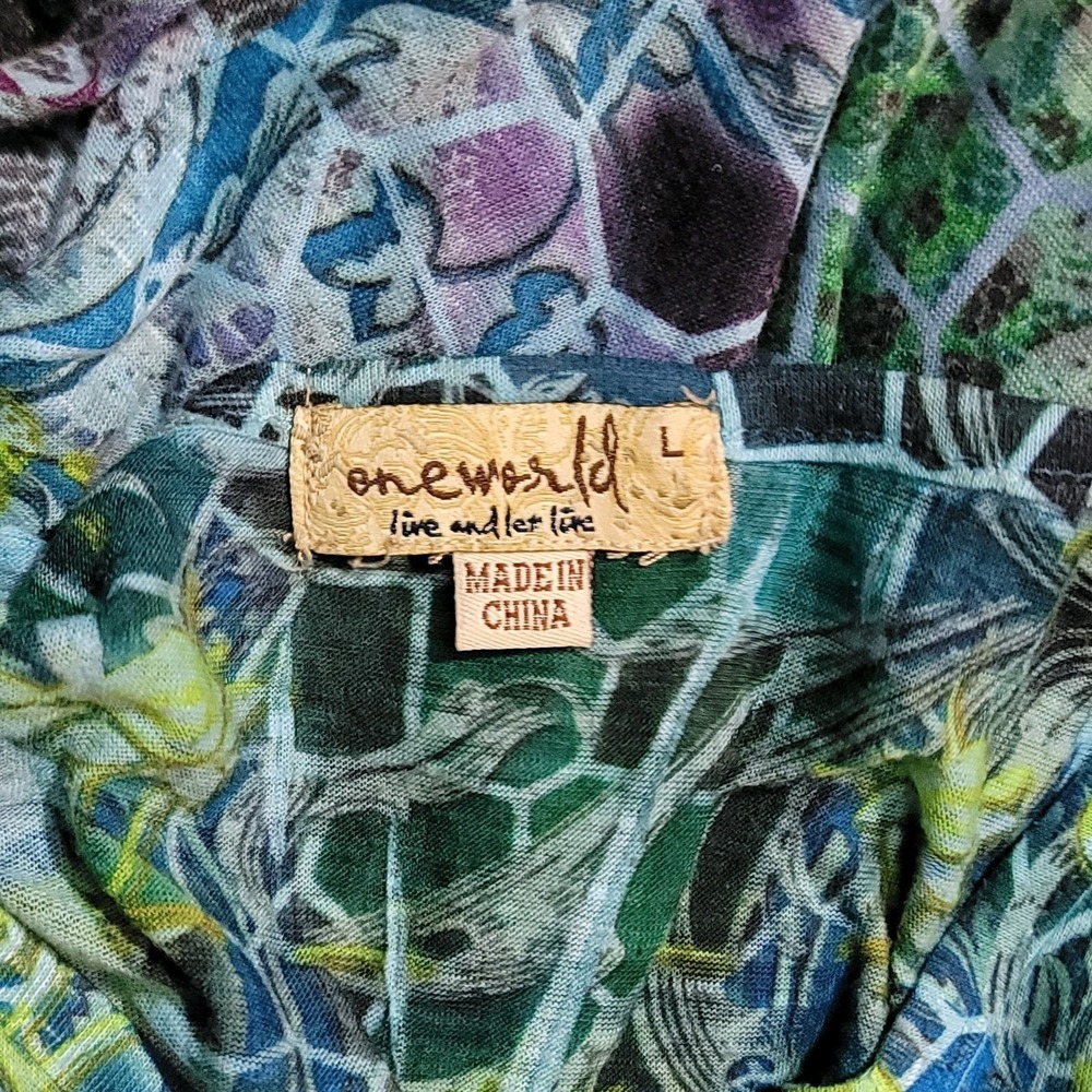One World Dress Womens L Large Blue Paisley Short Sleeve Embroidered Midi - Picture 6 of 7